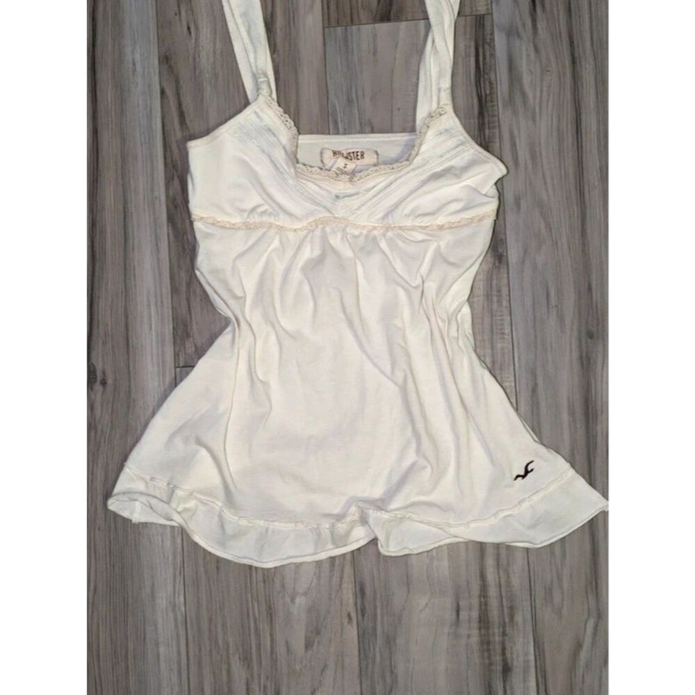 Vintage Y2K Hollister Babydoll Tank Top S White Lace Empire Waist